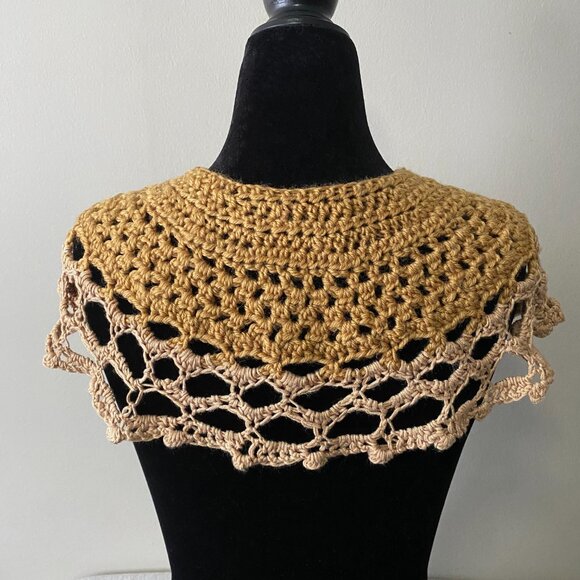 Handmade Crochet Mustard Gold Merino Wool Rayon Cotton Collar Neckwear Accessory - Picture 4 of 6